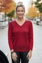 Red V-Neck Long Sleeve Slim Casual Openwork Knitwear Sweater 65 60