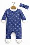 Denim Effect Bow Printed Long Sleeve 100% Cotton Baby Romper - 2
