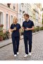 Men's Paris Model Navy Blue Stretch Fabric Surgical Nurse Doctor Hospital Uniform - 3