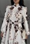 Women Ecru Big Flower Pattern Full Length Buttoned Imported Fabric Design Dress Nbms25107 - 2