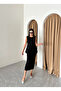 Black 100% Linen Slit Pen Skirt Vest Set - 8337 - 7