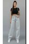 Ariane Ice Snow Wash Buckle Detail Loose Fit Wide Leg Comfortable Baggy Jean Denim Casual Women's Pants - 2