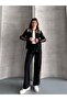 Women's Long-Sleeved Zip-Up Sequin Embellished Two-Thread Top and Bottom Set - 4
