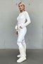 Women's Cream Textured Crew Neck Long Sleeve Slim Fit Body - Women's Blouse - 6