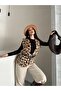Women's Transitional Brown Slim Fit t Lined Zero Sleeve Belted Leopard Patterned Stylish Plush Vest 4940