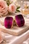 Purple Fuchsia Transitional Gold Framed Large Stone Women's Earrings – Stylish & Unique Design - 2
