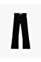 Slim Fit Belted Buttoned Flared Denim Trousers - Flare Jeans - 3