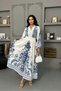 Women's Blue Guipure-Detail Patterned Imported Atlas Fabric Dress NBMS25109 - 5
