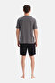 Dark Gray Short Sleeve V-Neck Cotton Modal T-Shirt Shorts Set - 2