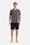 Dark Gray Short Sleeve V-Neck Cotton Modal T-Shirt Shorts Set - 4