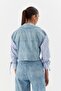 Striped Poplin Stone Denim Navy Blue - 3