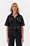 Short Sleeve Jacket with Front Pockets Black