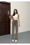 Women's Brown High-Waisted Stretch Fabric Wide Leg Palazzo Jeans - 8
