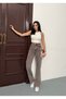Women's Brown High-Waisted Stretch Fabric Wide Leg Palazzo Jeans - 7