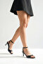 Women's Black Patent Leather Ankle Strap Heeled Shoes - 2