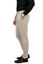 Men's Beige Stretch Fabric Slim Fit Stylish Fabric Trousers with Elastic Waist & Drawstring 2600572 - 2