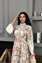 women ecru floral print imported fabric full button belted design dress NBMS25115 - 3