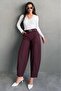 Plum Modern Cut Belted High Waist Wide Leg Fabric Trousers Mg2618 - 4