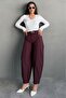 Plum Modern Cut Belted High Waist Wide Leg Fabric Trousers Mg2618 - 5