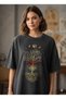 Antarsıt Asıt Yıkmalı Oversized T-Shirt -Special Tree and Moon Phases Print Unisex T-Shirt - 2