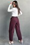 Plum Modern Cut Belted High Waist Wide Leg Fabric Trousers Mg2618 - 6