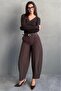 Brown Modern Cut Belted High Waist Wide Leg Fabric Pants Mg2618 - 2