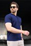 Navy Blue Half Zip Polo Neck Knitwear Men's T-Shirt E7459 - 4