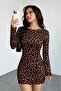 Women's Long Sleeve Crew Neck Leopard Print Diver Mini Dress - 4