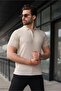 Stone Color Half Zipper Polo Neck Knitwear Men's T-Shirt E7459 - 3