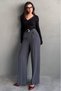 Anthracite High Waist Pleated Belted Wide Leg Women's Trousers Mg2615 - 8