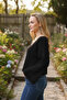 Women's Black V-Neck Oversized Spanish Knitwear Sweater - 3