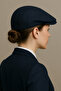 Navy Blue Winter Wool Fabric Standard Size Women's London Hat with Elastic Back - 5