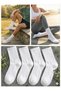 Pack of 4 Unisex White Corded Fabric College Socks - Cotton Half Socks Sports Tennis Socks