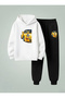 Children's Hooded Sweatshirt - Tracksuit Set Yellow Car Printed 3 Thread Raised