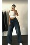 Tropi Dark Blue Wash Buckle Detail Loose Fit Wide-Leg Comfortable Baggy Jean Denim Slouchy Women’s Trousers - 3