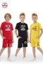 3-Piece Round Neck Print Detailed Colorful Capri Pants Boys' 6-Piece Top and Bottom Set