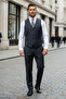Slim Fit Mono Collar 80% Wool Blended Winter Vest Set Piece Suit - 4