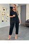 Women's Short Sleeve V-Neck Sequined Viscose Two Thread Blouse and Pants Set - 2