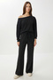 Open Shoulder Modal Top and Bottom Set Lby0027 Black - 2