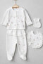100% Cotton 5-Piece Floral Patterned Baby Girl Bodysuit Set with Apron and Gloves, Boxed Gift Set - 5