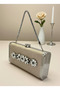 Beige Silver Luxury Suede Crystal Stone Metal Case Stone Handle Evening Dress Bag Wedding Engagement Graduation - 2