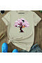 Carlota Women's Oversized T-Shirt with Cat and Sakura Tree Design