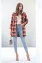 Women's Patterned Color-Block Flannel Oversized Wide-Fit Casual Pocketed Hooded Long-Length Shirt Jacket - 3