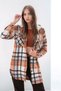 Women's Patterned Color-Block Flannel Oversized Wide-Fit Casual Pocketed Hooded Long-Length Shirt Jacket - 6