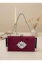 Burgundy Luxury Suede Crystal Stone Metal Case Stone Handle Evening Dress Bag Wedding Engagement Graduation - 3