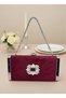 Burgundy Luxury Suede Crystal Stone Metal Case Stone Handle Evening Dress Bag Wedding Engagement Graduation - 3