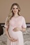 New Season Pink Shawl Collar Full Length Floral Pattern Short Sleeve 100% Cotton Maternity Nightgown Set - 8