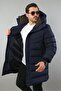 Men's Hooded Long Puffer Coat with Fur Detail - 2