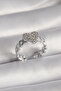 Brass Silver Color Zircon Stone Heart Model Women's Ring - 2