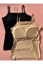 Women's 2-Piece Cotton Undershirt Set with Bra and String Straps – Black, Skin